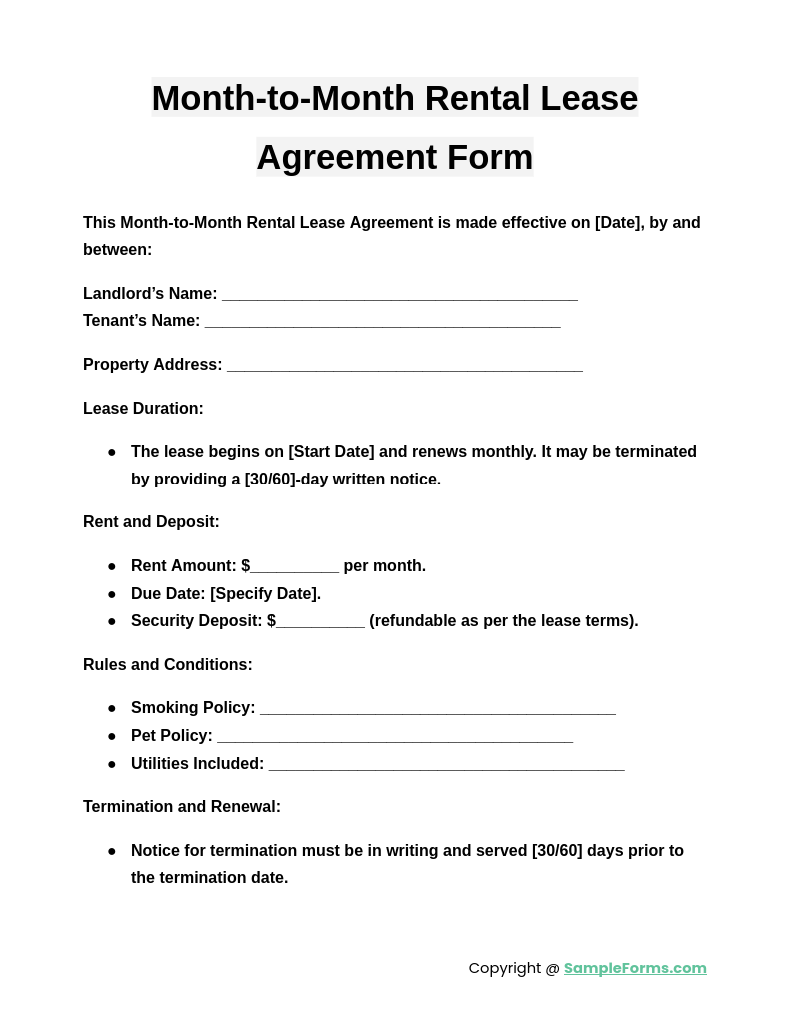 month to month rental lease agreement form