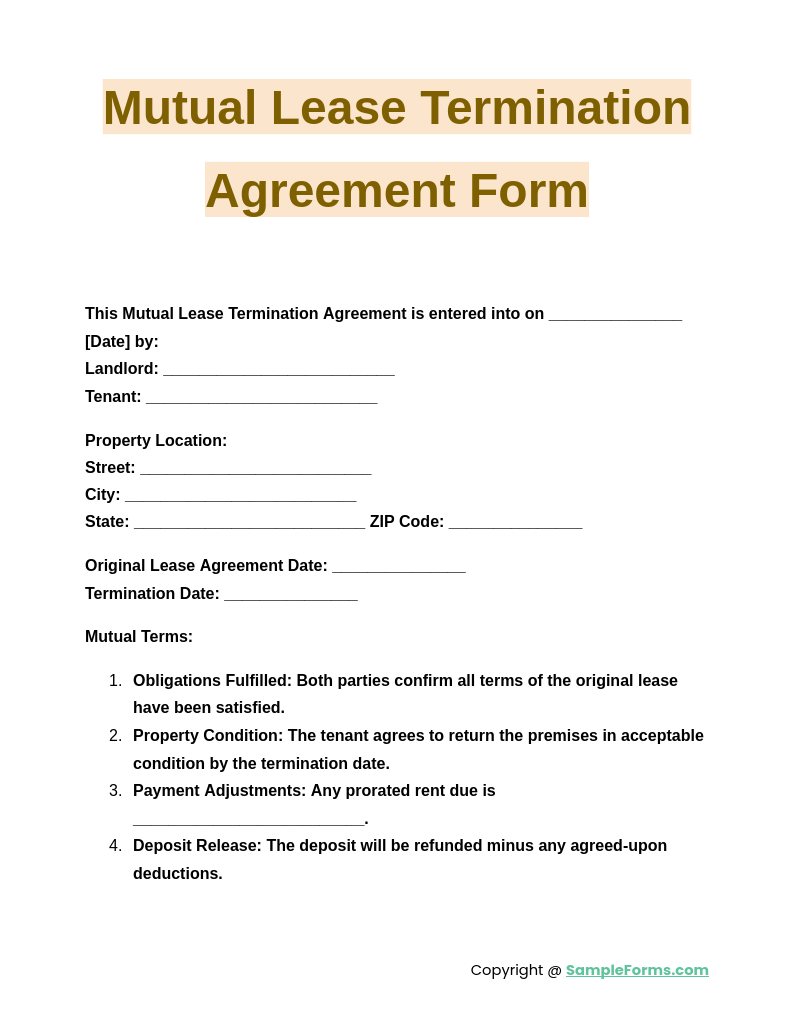 mutual lease termination agreement form