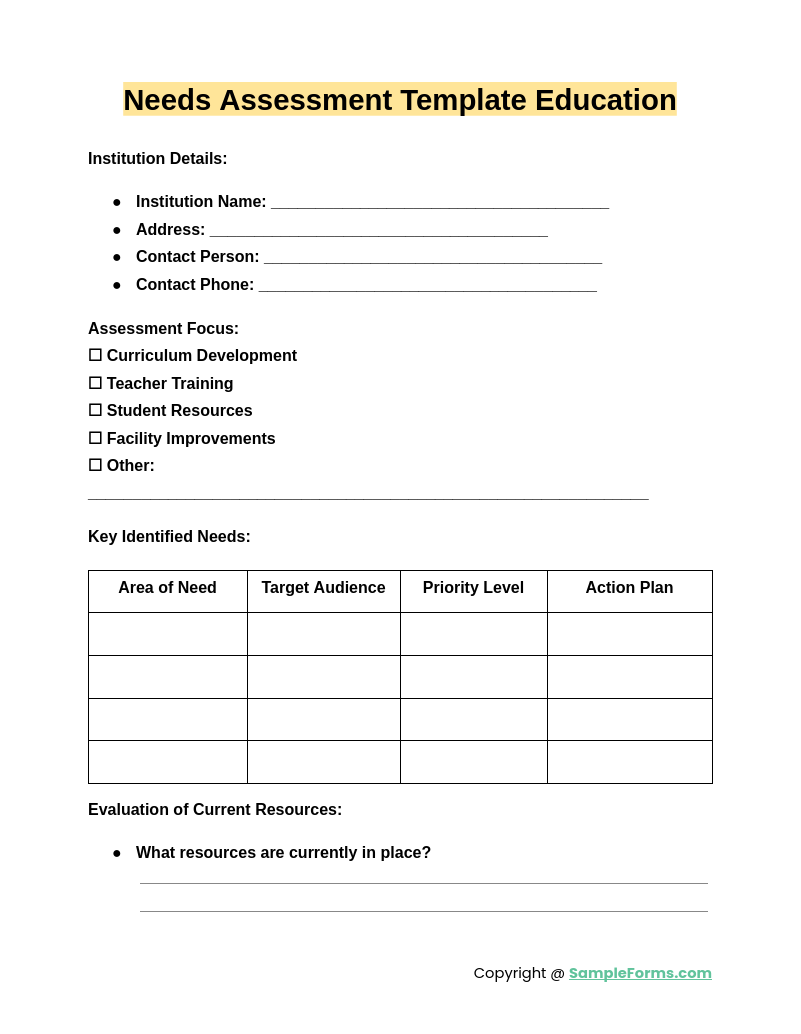 FREE 35+ Needs Assessment Form Samples, PDF, MS Word, Google Docs, Excel