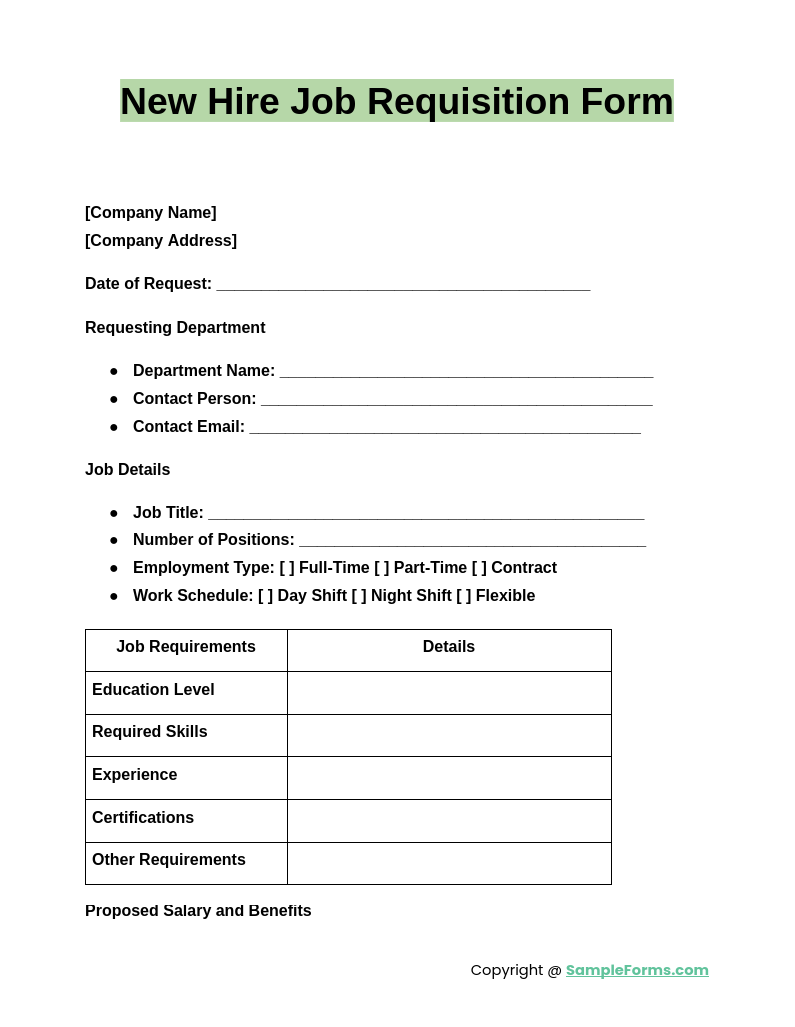 new hire job requisition form