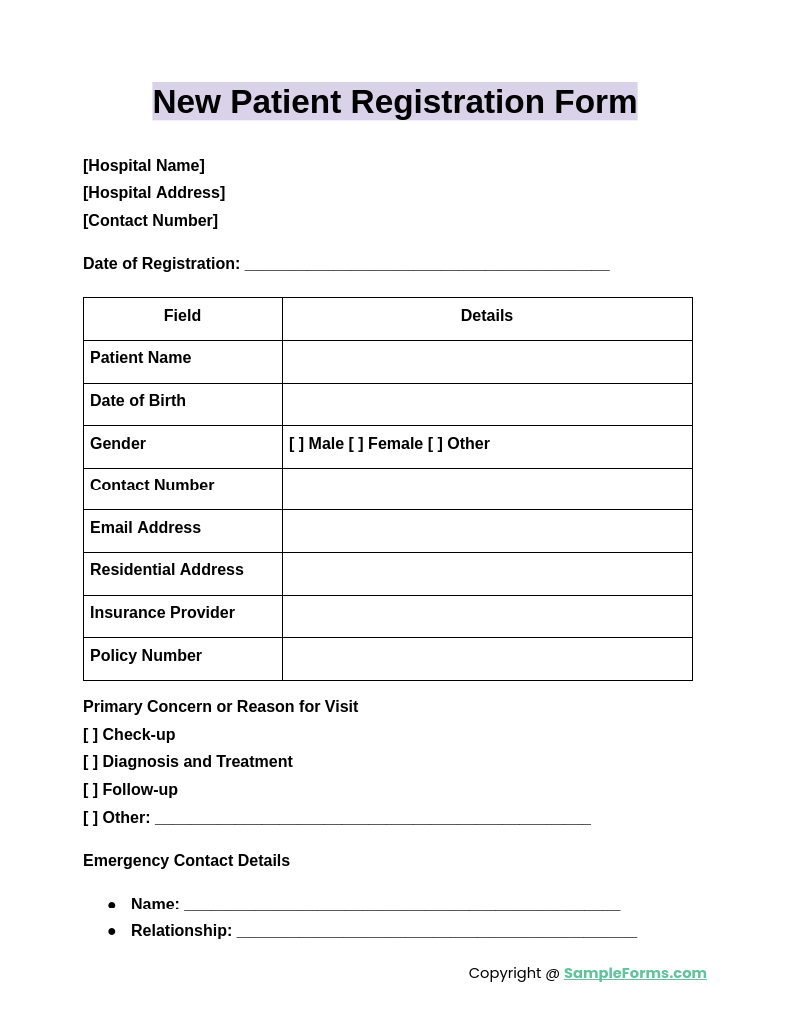 new patient registration form