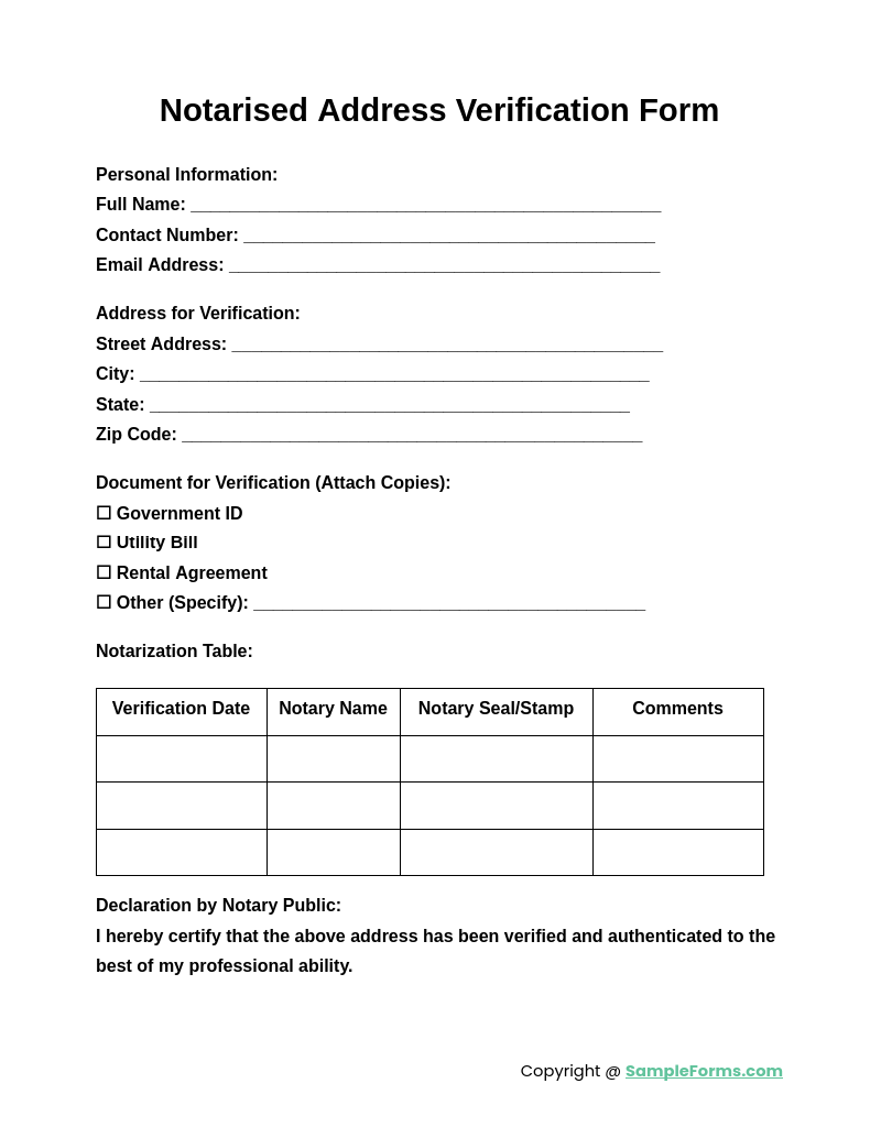 notarised address verification form