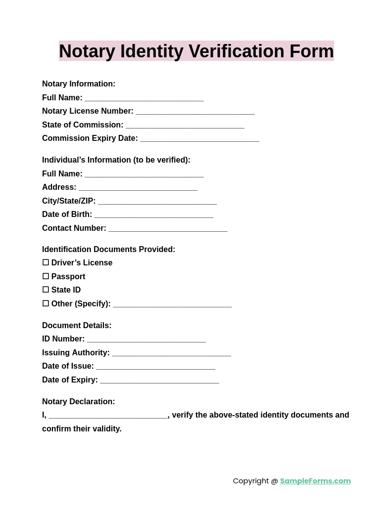 notary identity verification form