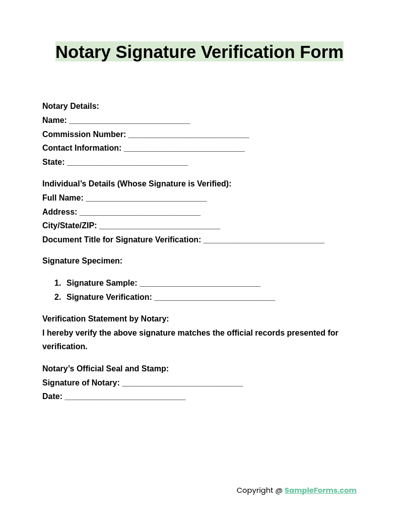 notary signature verification form