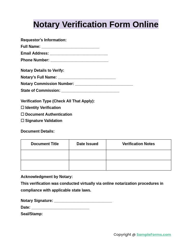 notary verification form online