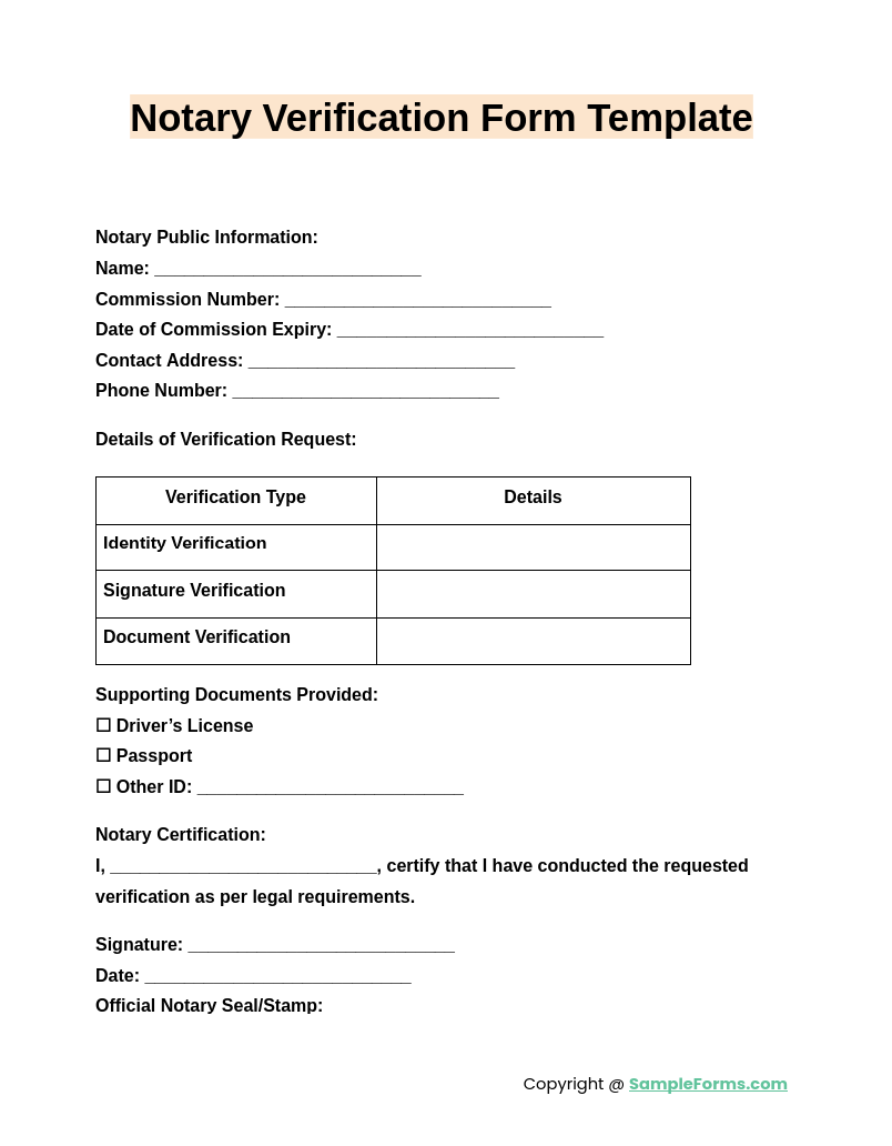 notary verification form template