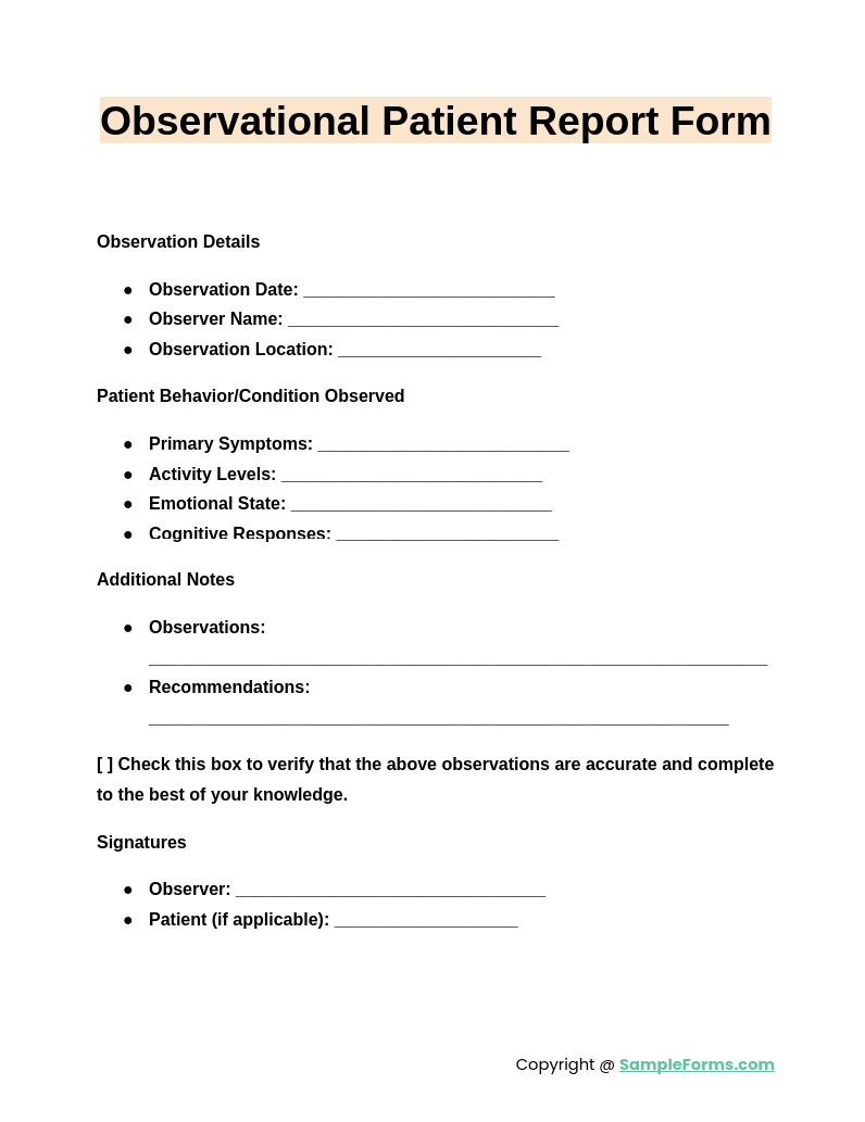 observational patient report form