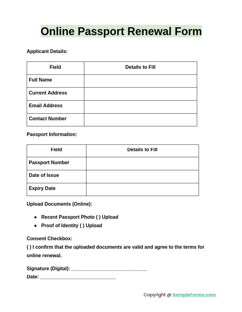 online passport renewal form