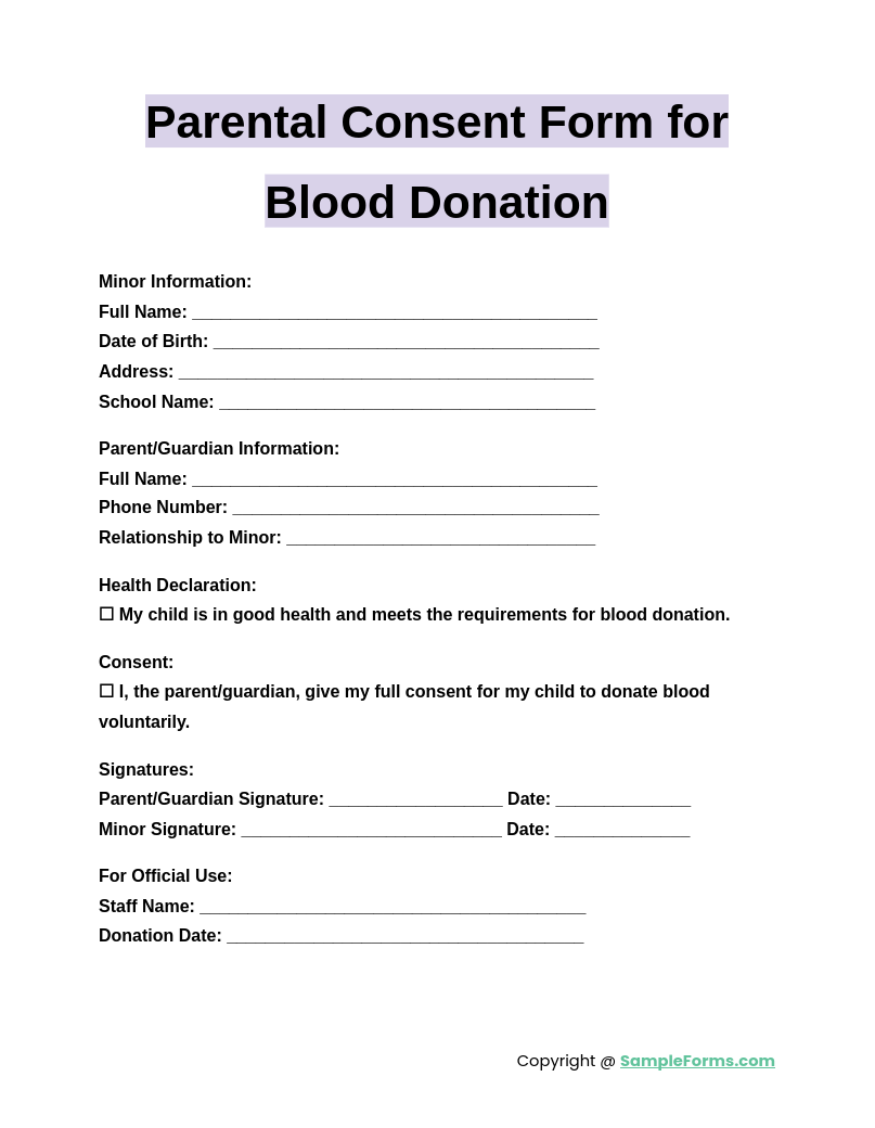 parental consent form for blood donation 