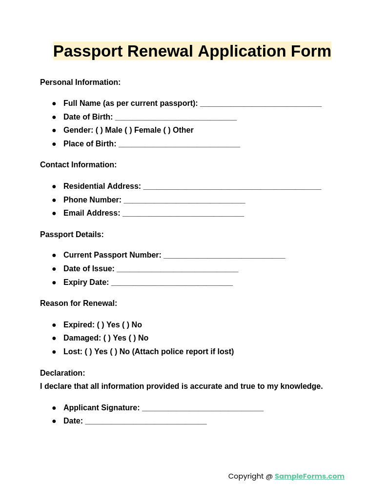 passport renewal application form