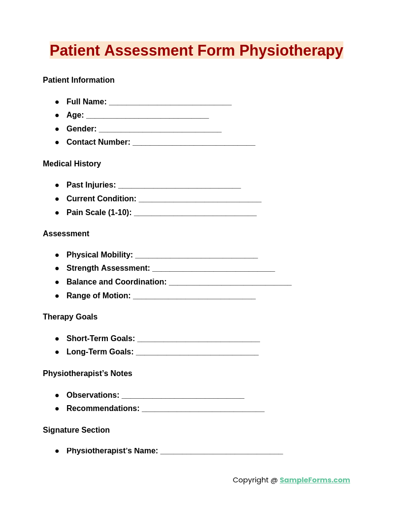 patient assessment form physiotherapy