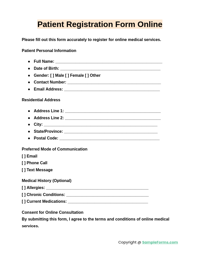 patient registration form online