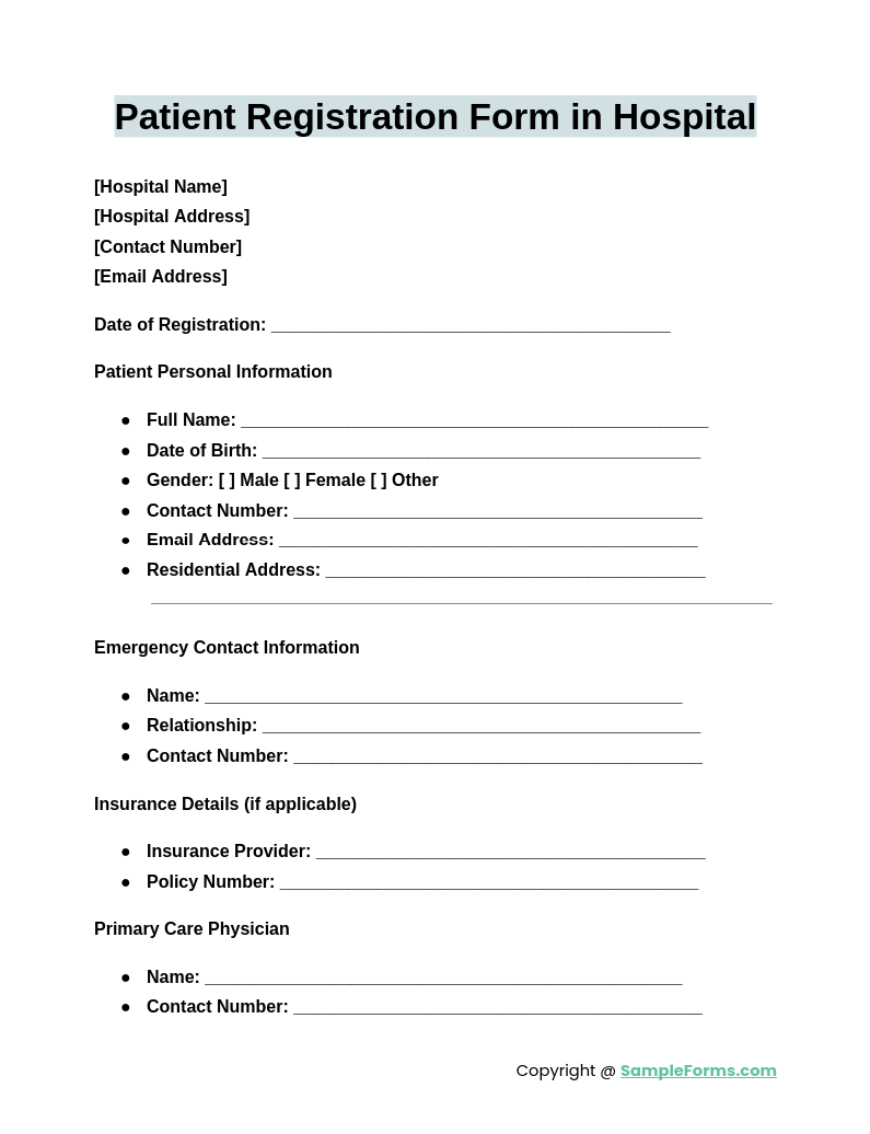 patient registration form in hospital