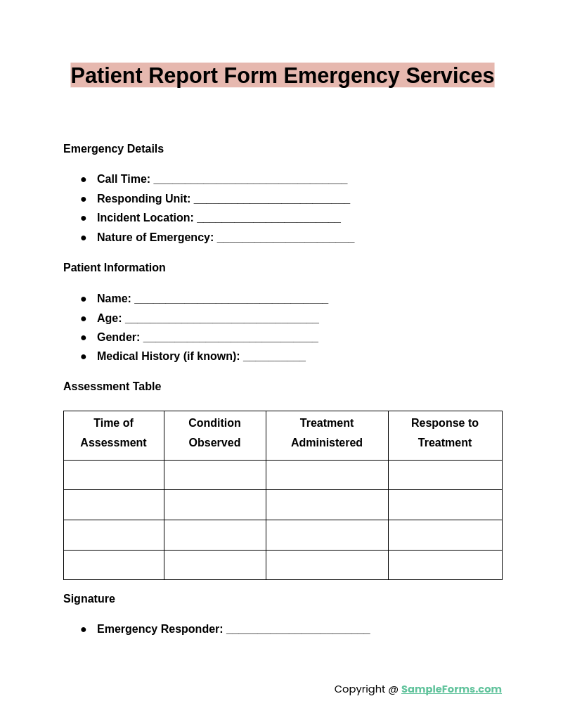 patient report form emergency services