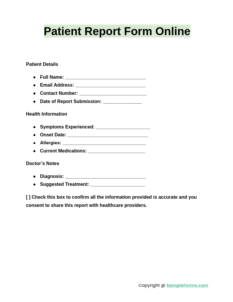 patient report form online