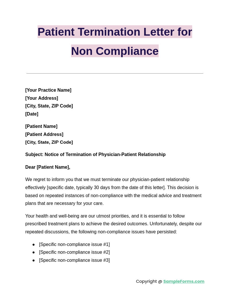 patient termination letter for non compliance