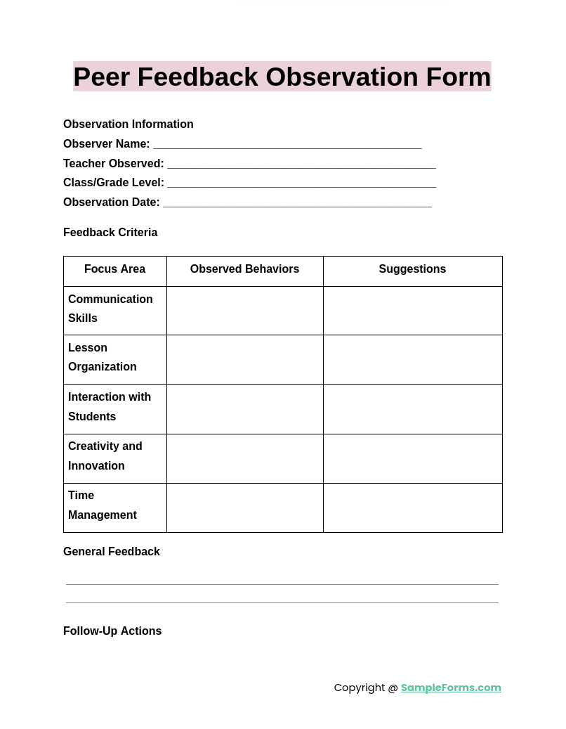 peer feedback observation form