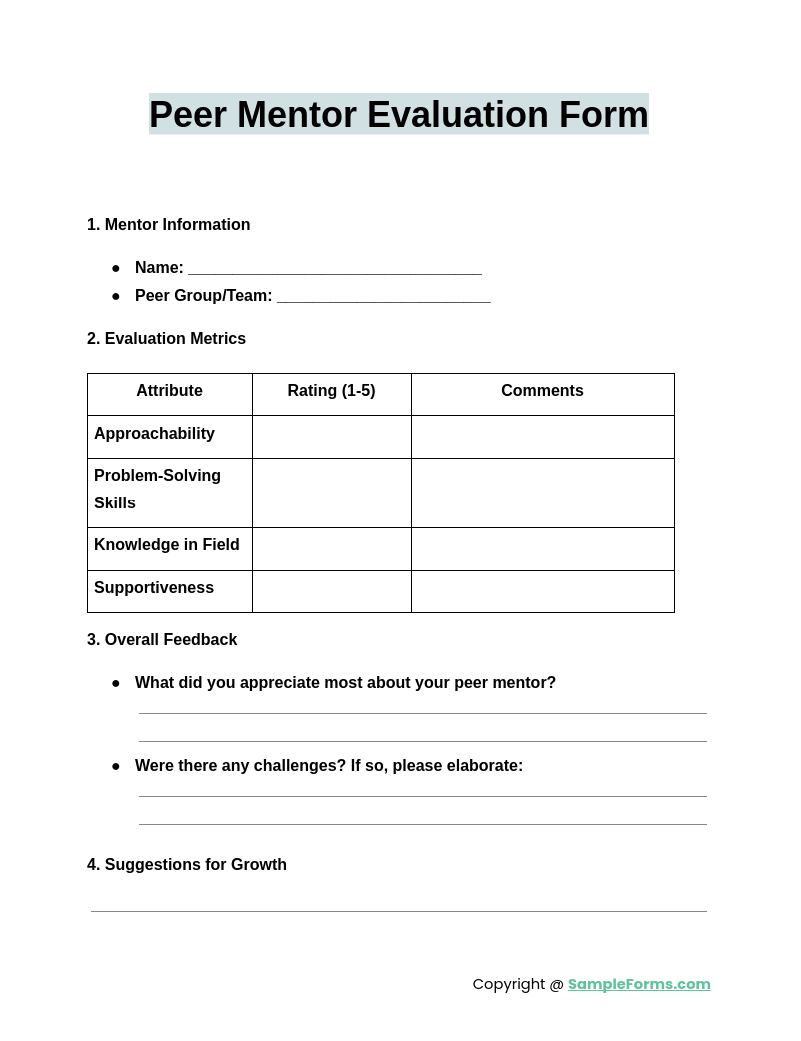 peer mentor evaluation form