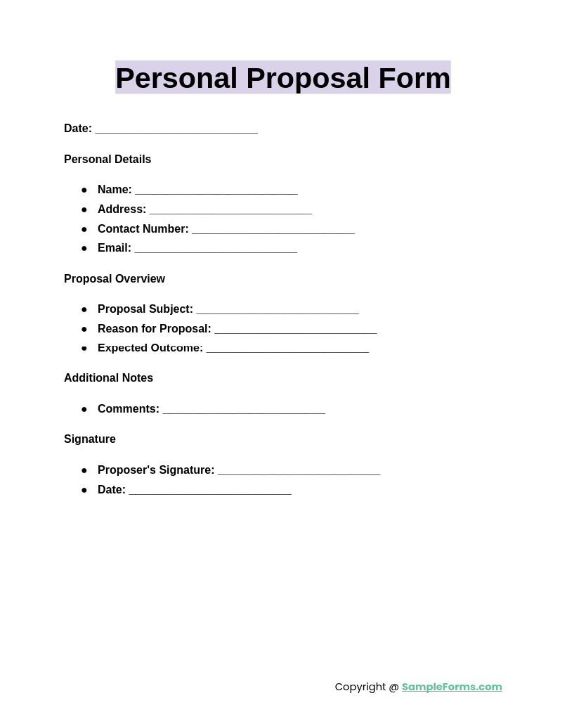 personal proposal forms