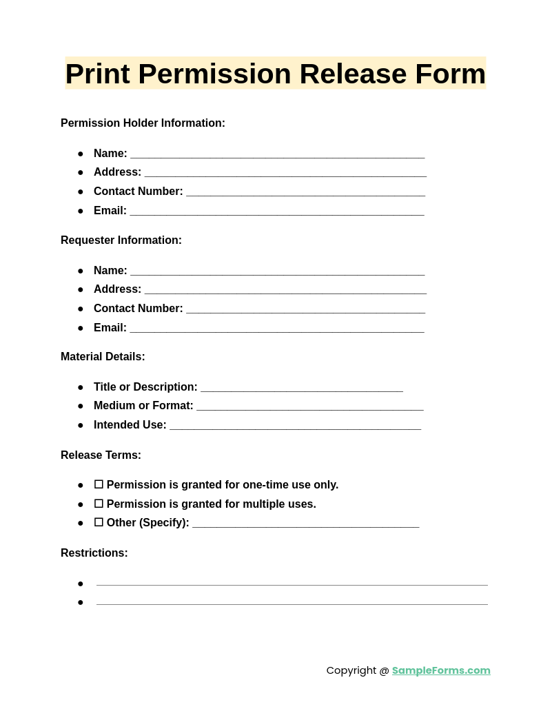 print permission release form