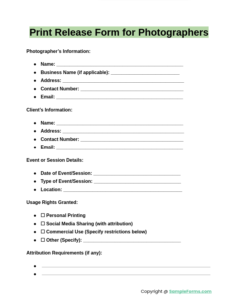 print release form for photographers