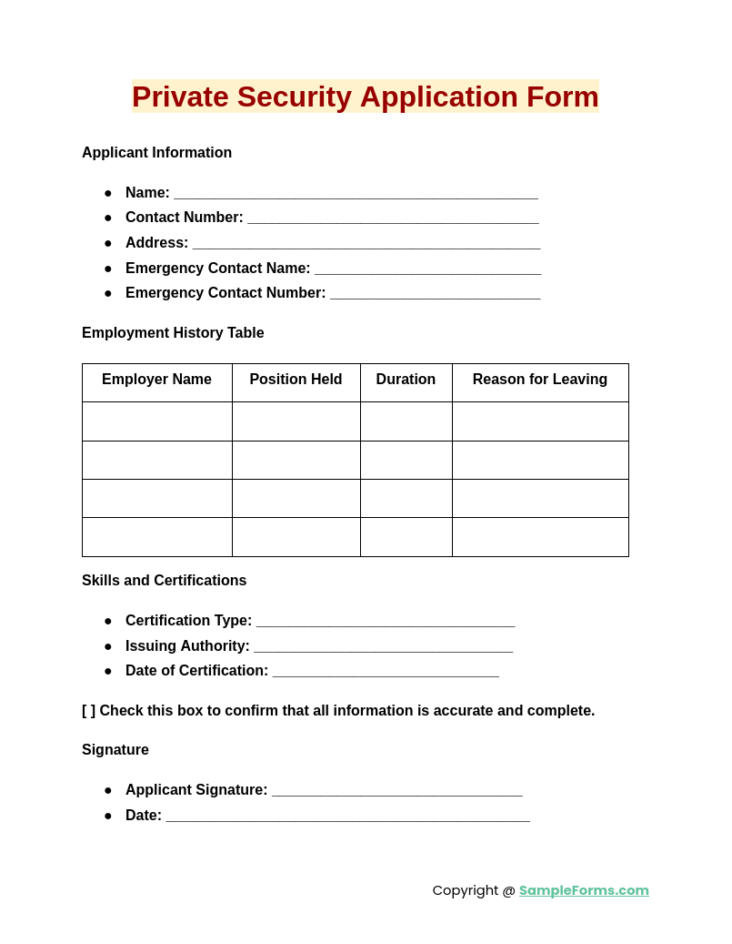 private security application form