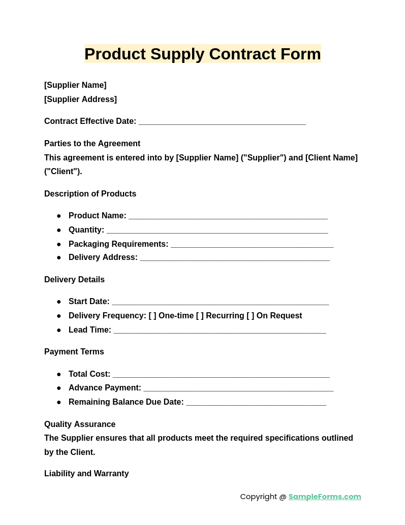 product supply contract form