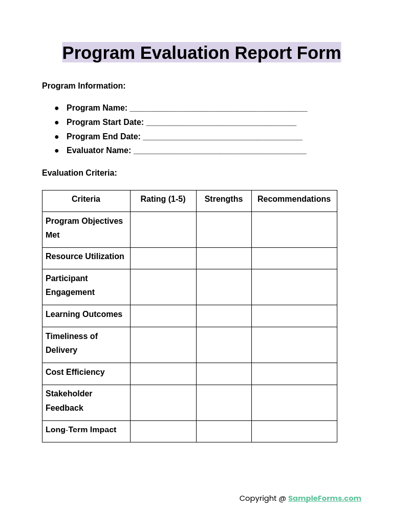 program evaluation report form