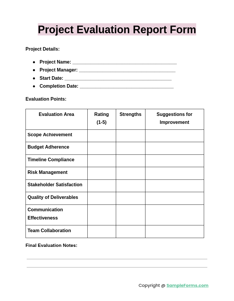 project evaluation report form