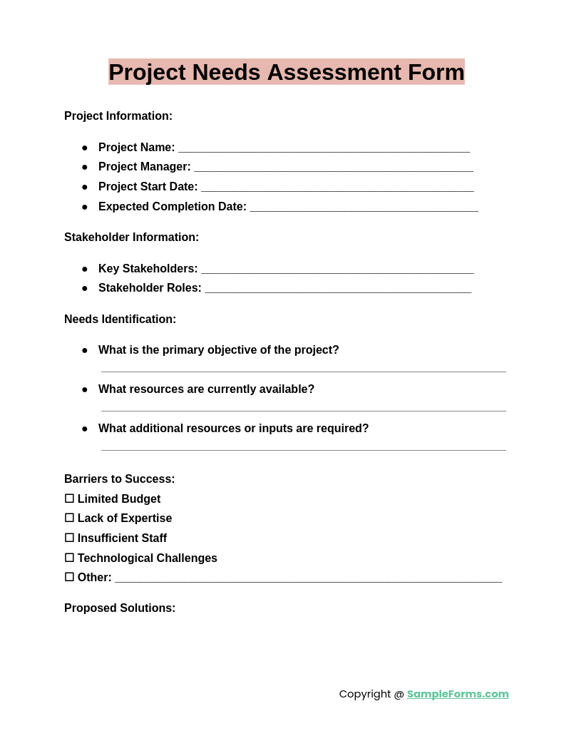 project needs assessment form