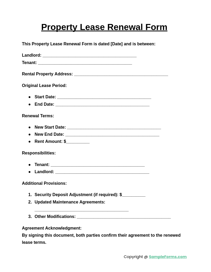 property lease renewal form