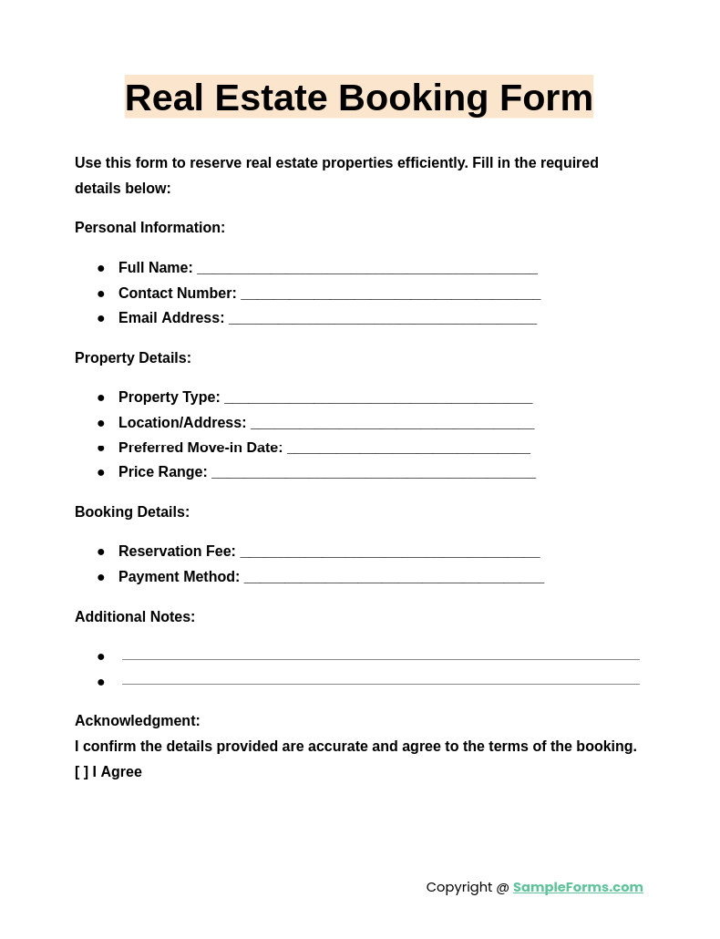 real estate booking form