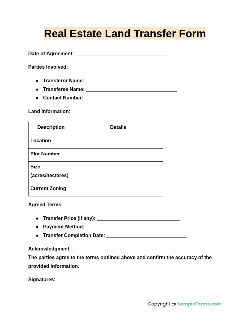 real estate land transfer form