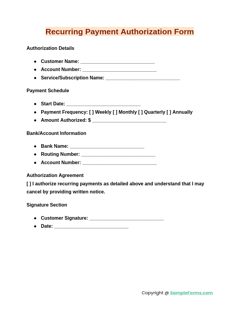 recurring payment authorization form