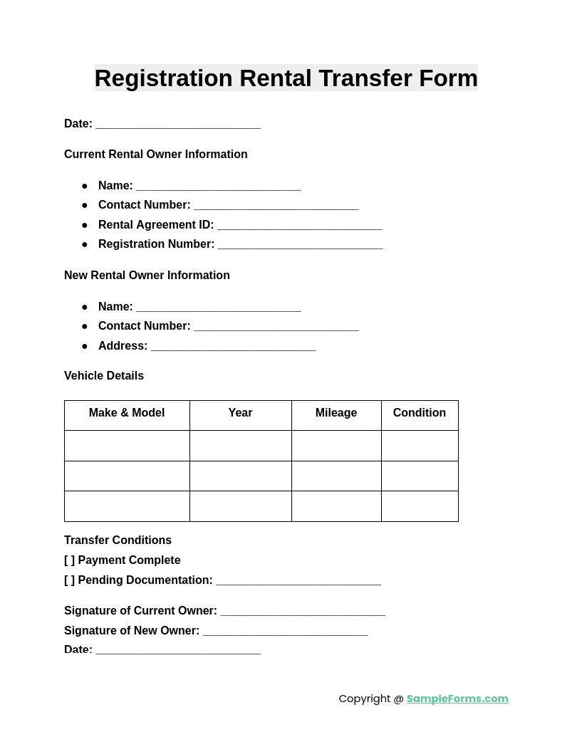 registration rental transfer form