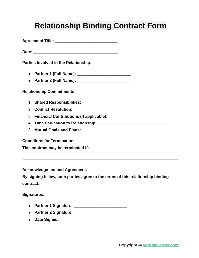 relationship binding contract form