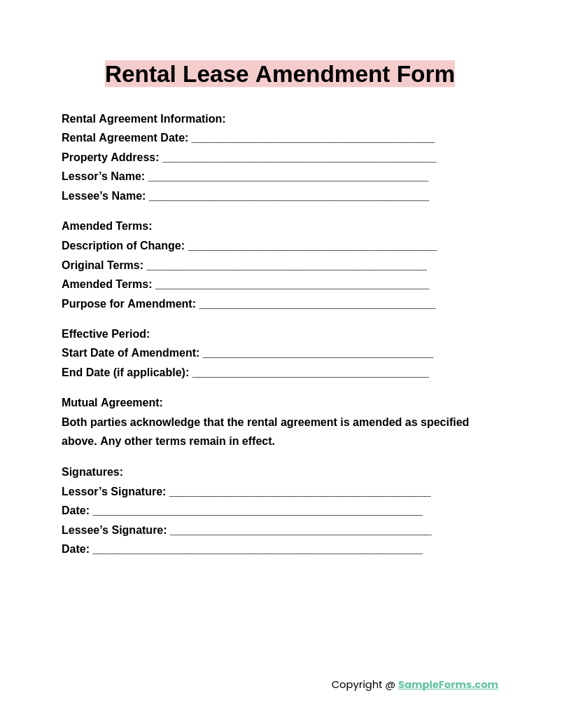 rental lease amendment form