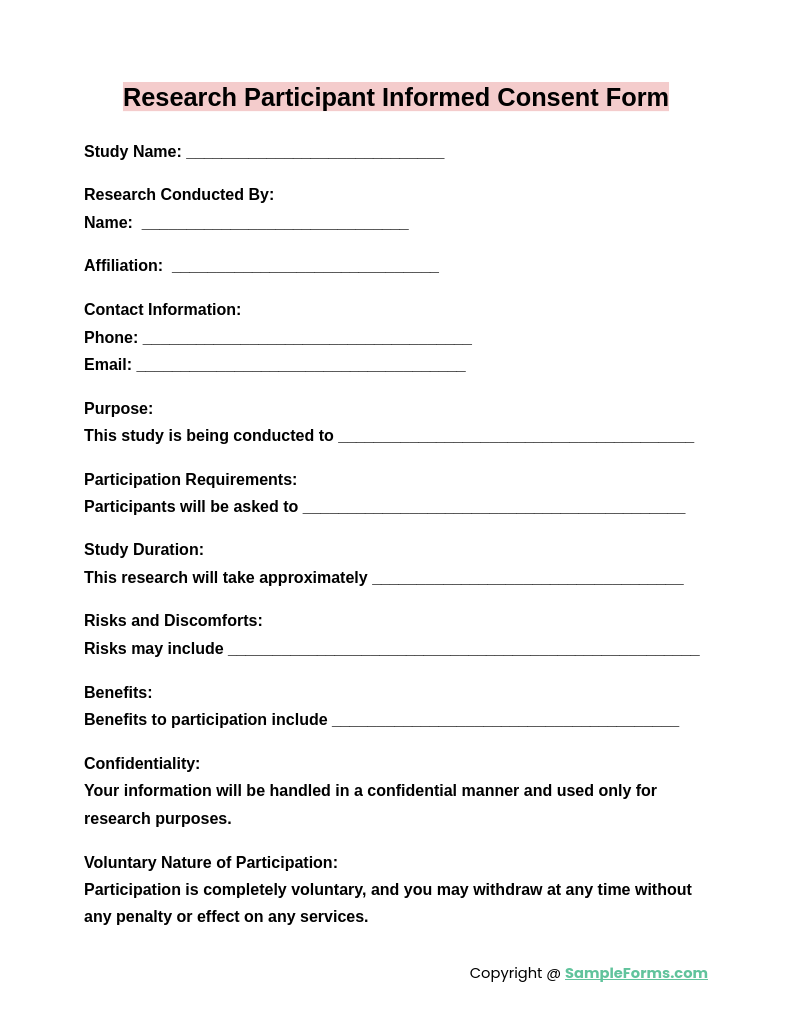 research participant informed consent form