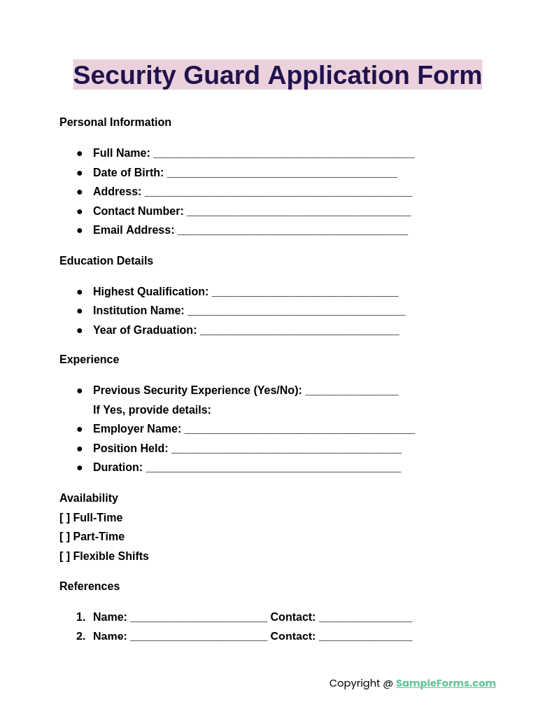 security guard application form