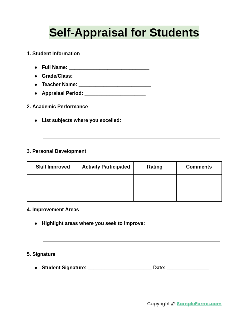 self appraisal for students