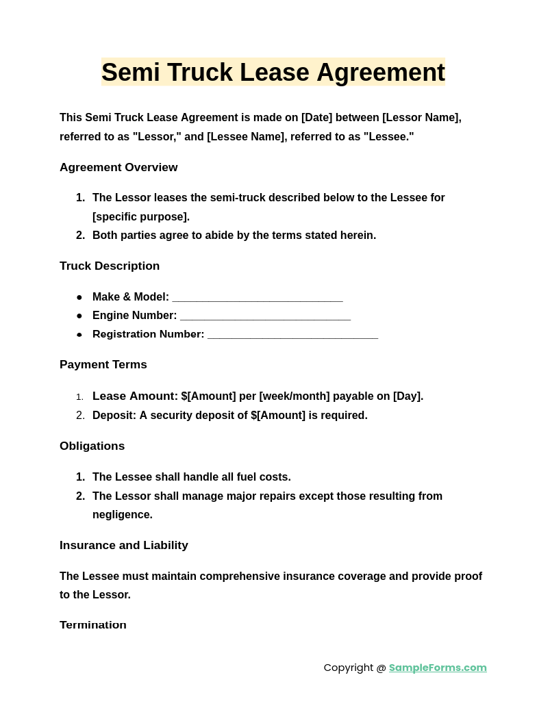 semi truck lease agreement