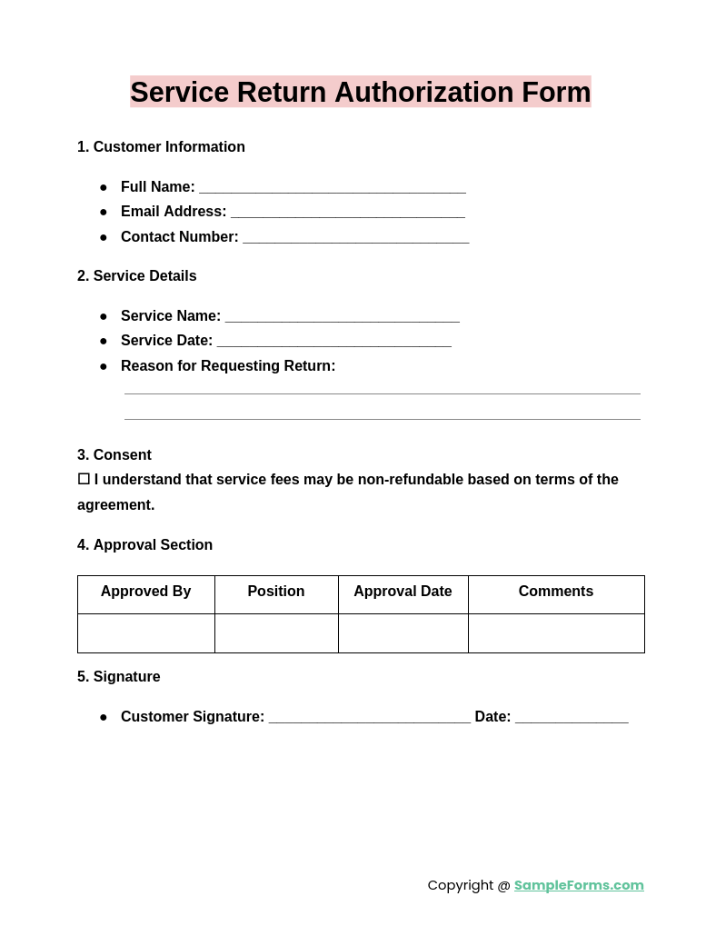 service return authorization form