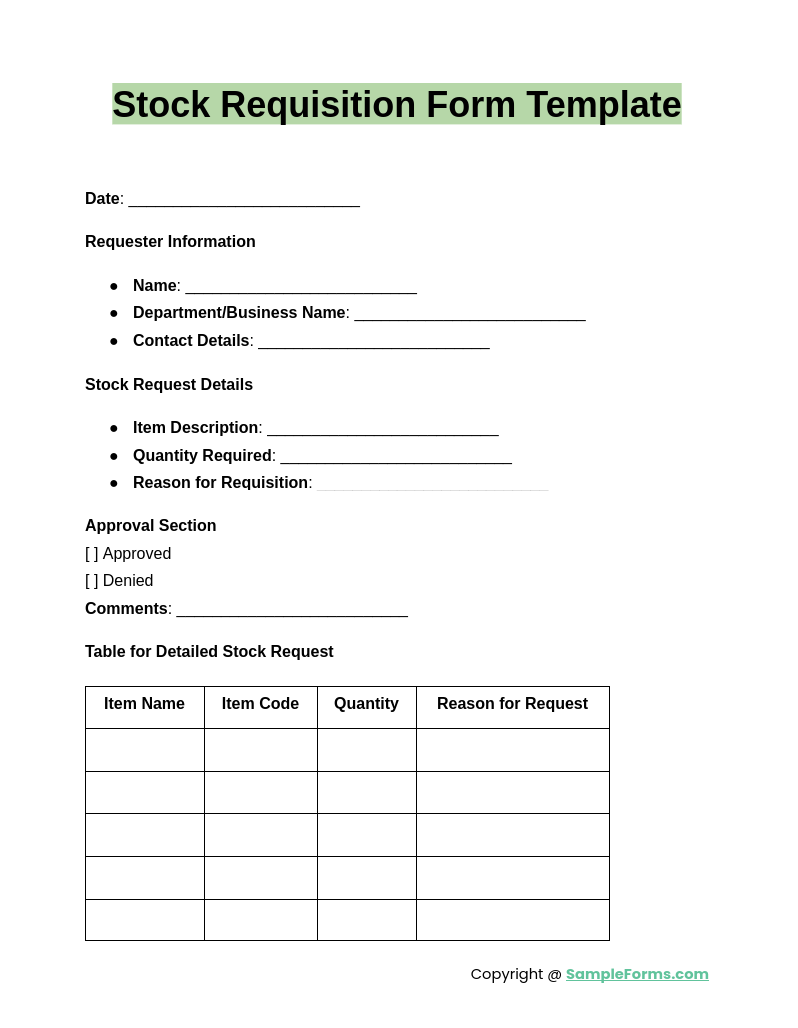 stock requisition form template