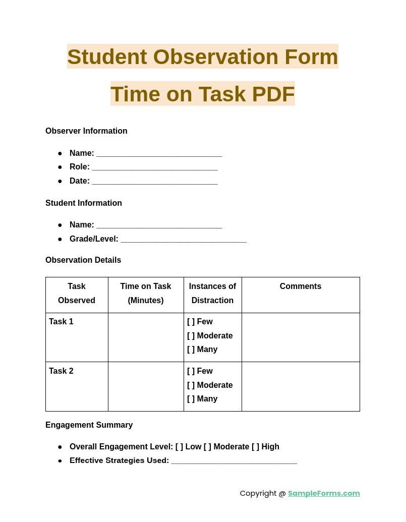 student observation form time on task pdf