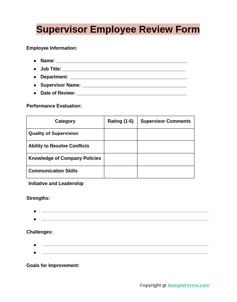 supervisor employee review form