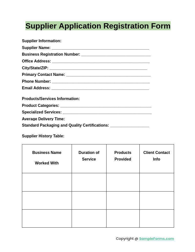 supplier application registration form