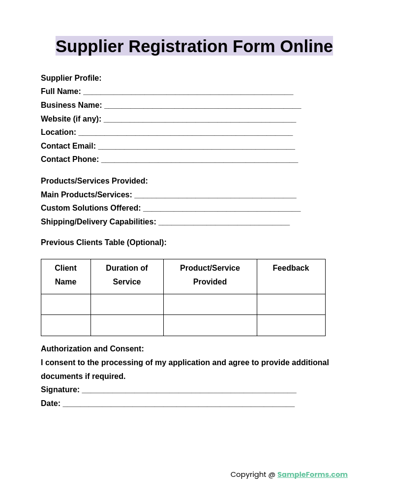 supplier registration form online