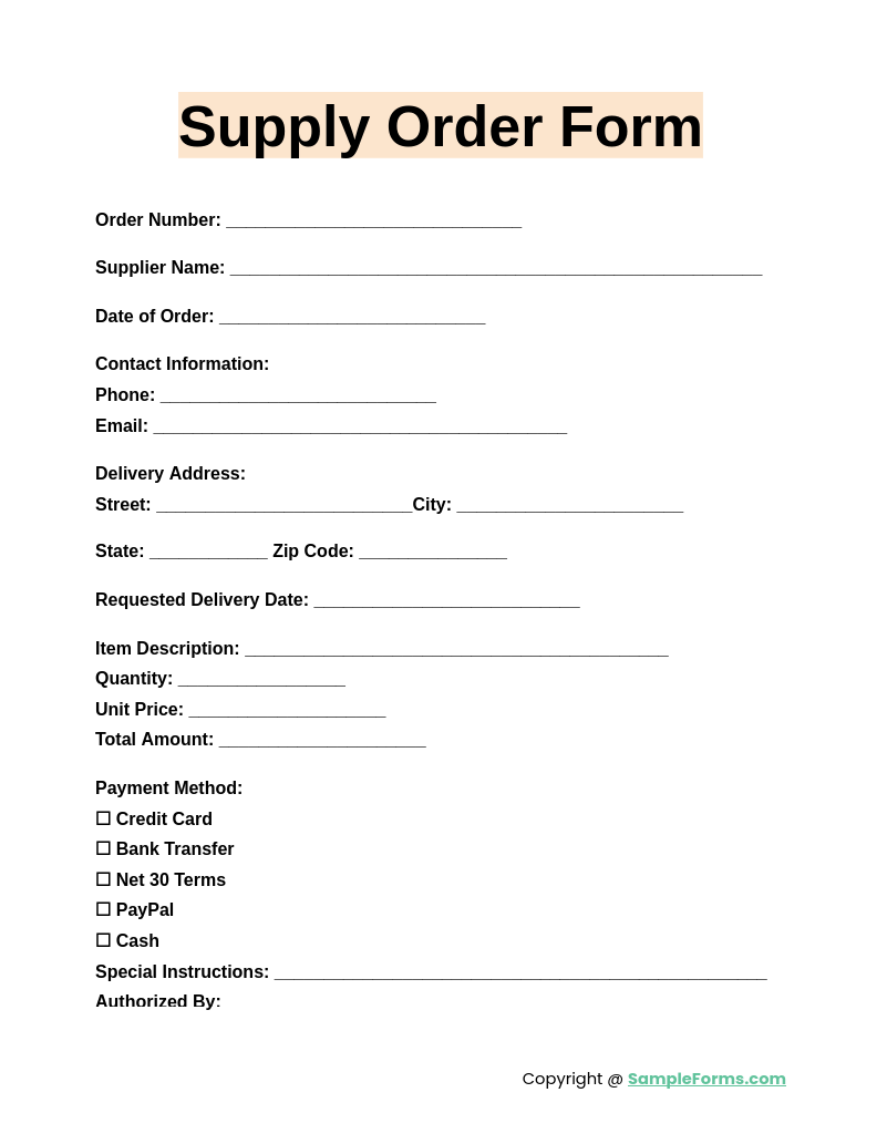 supply order form