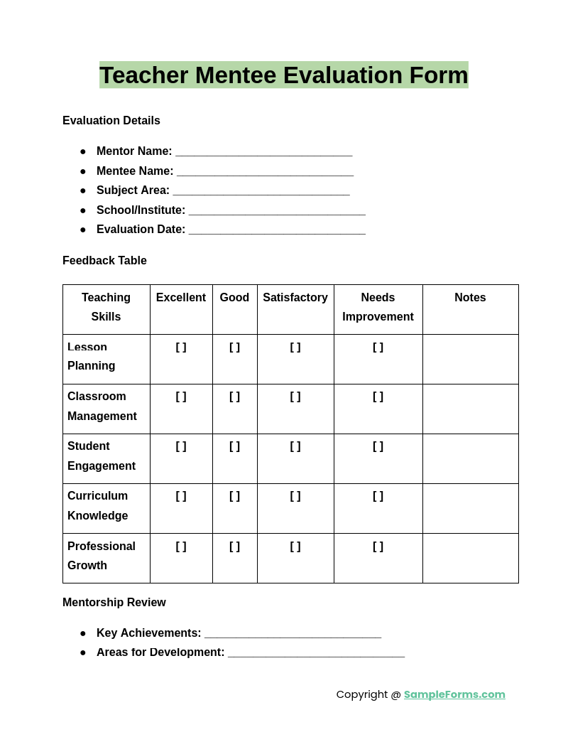 teacher mentee evaluation form