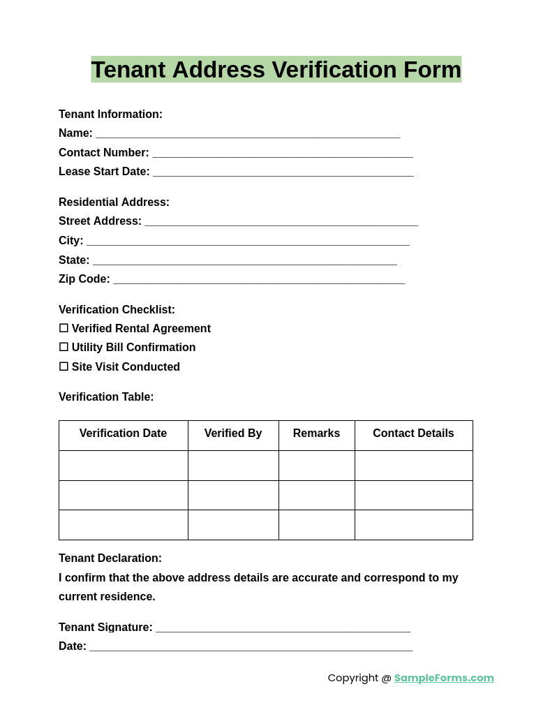 tenant address verification form